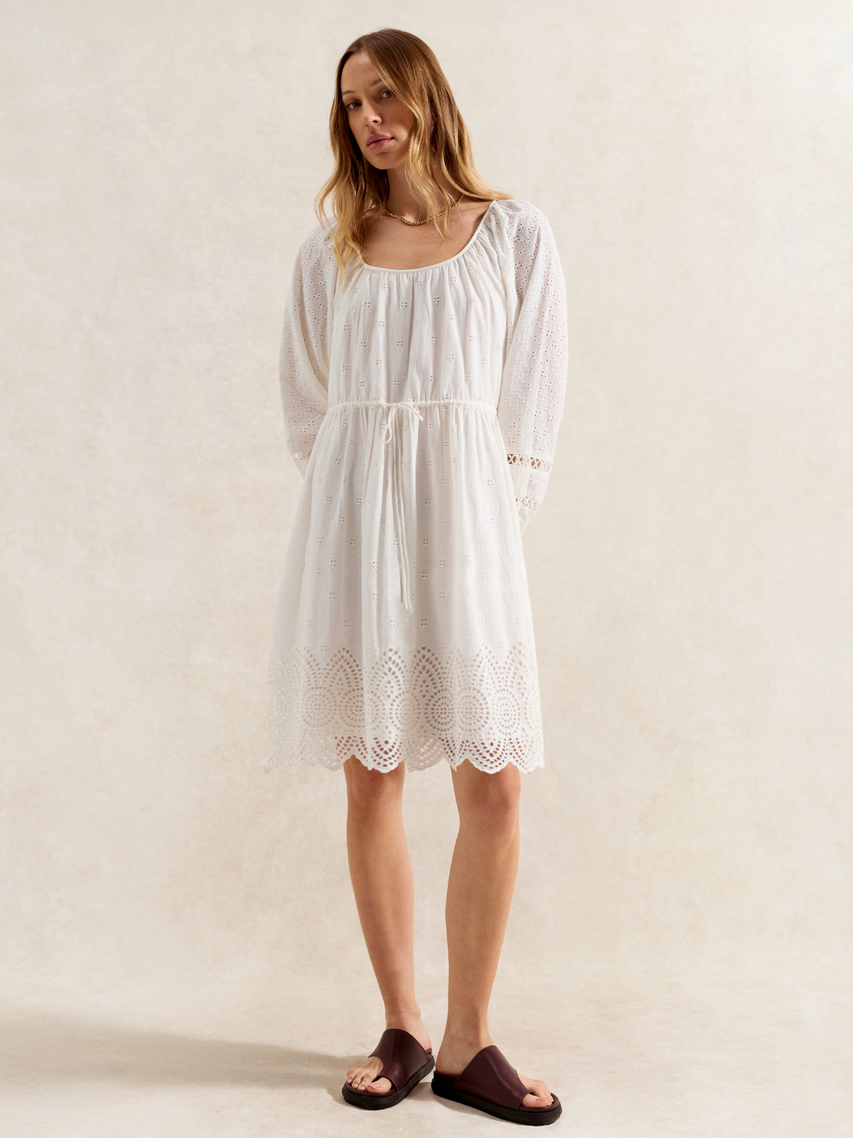 Ivory Mix Broderie Smock Dress