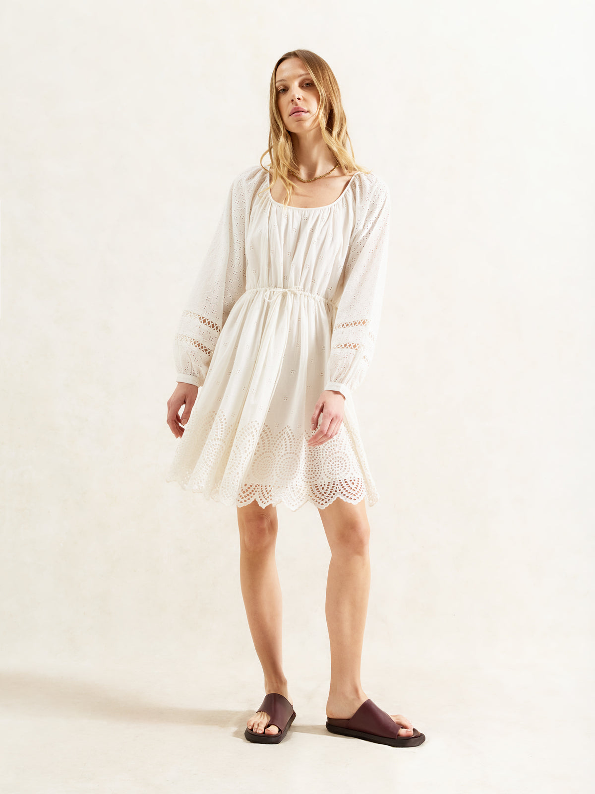 Ivory Mix Broderie Smock Dress
