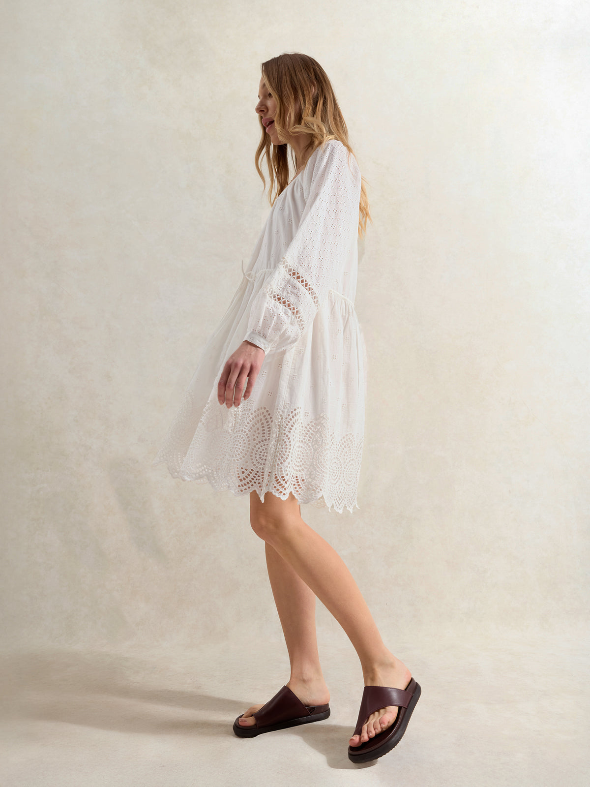 Ivory Mix Broderie Smock Dress