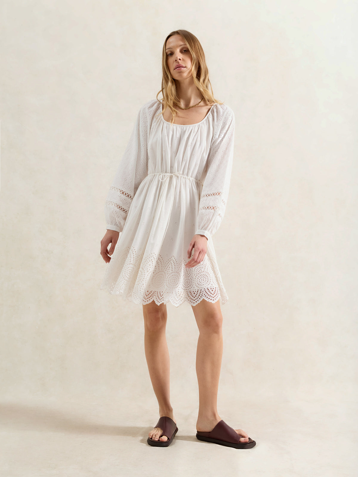 Ivory Mix Broderie Smock Dress