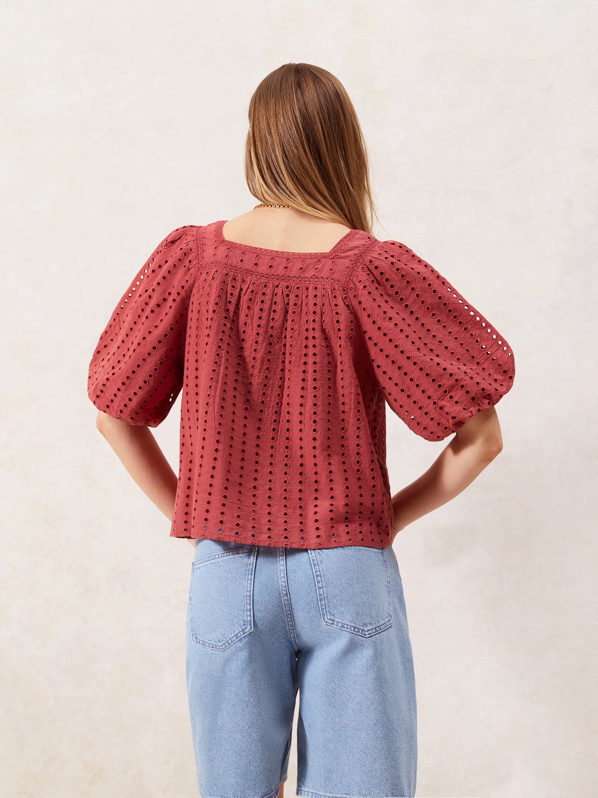 Rust Broderie Anglaise Cotton Smock Top