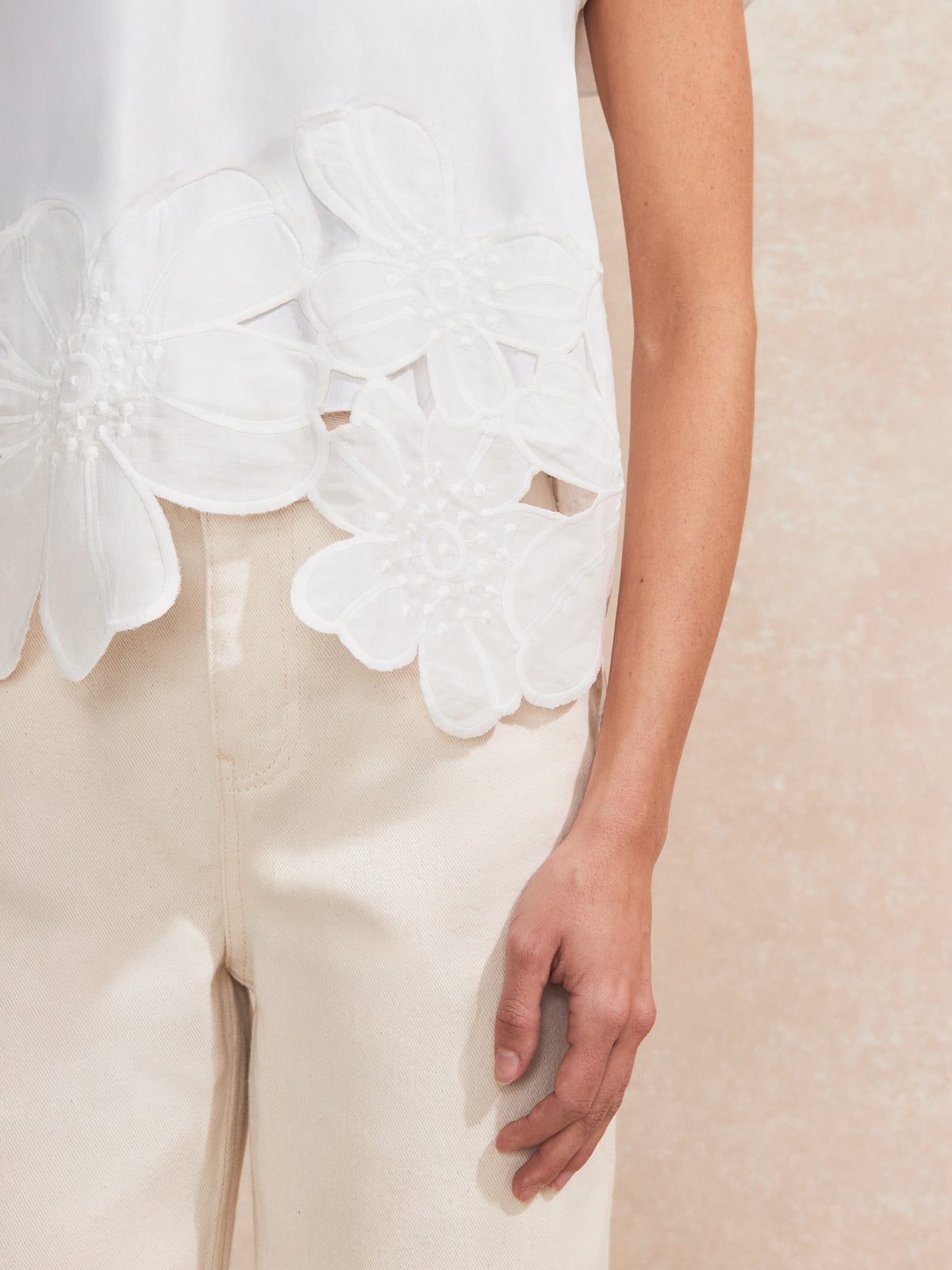 White Floral Cutwork Top