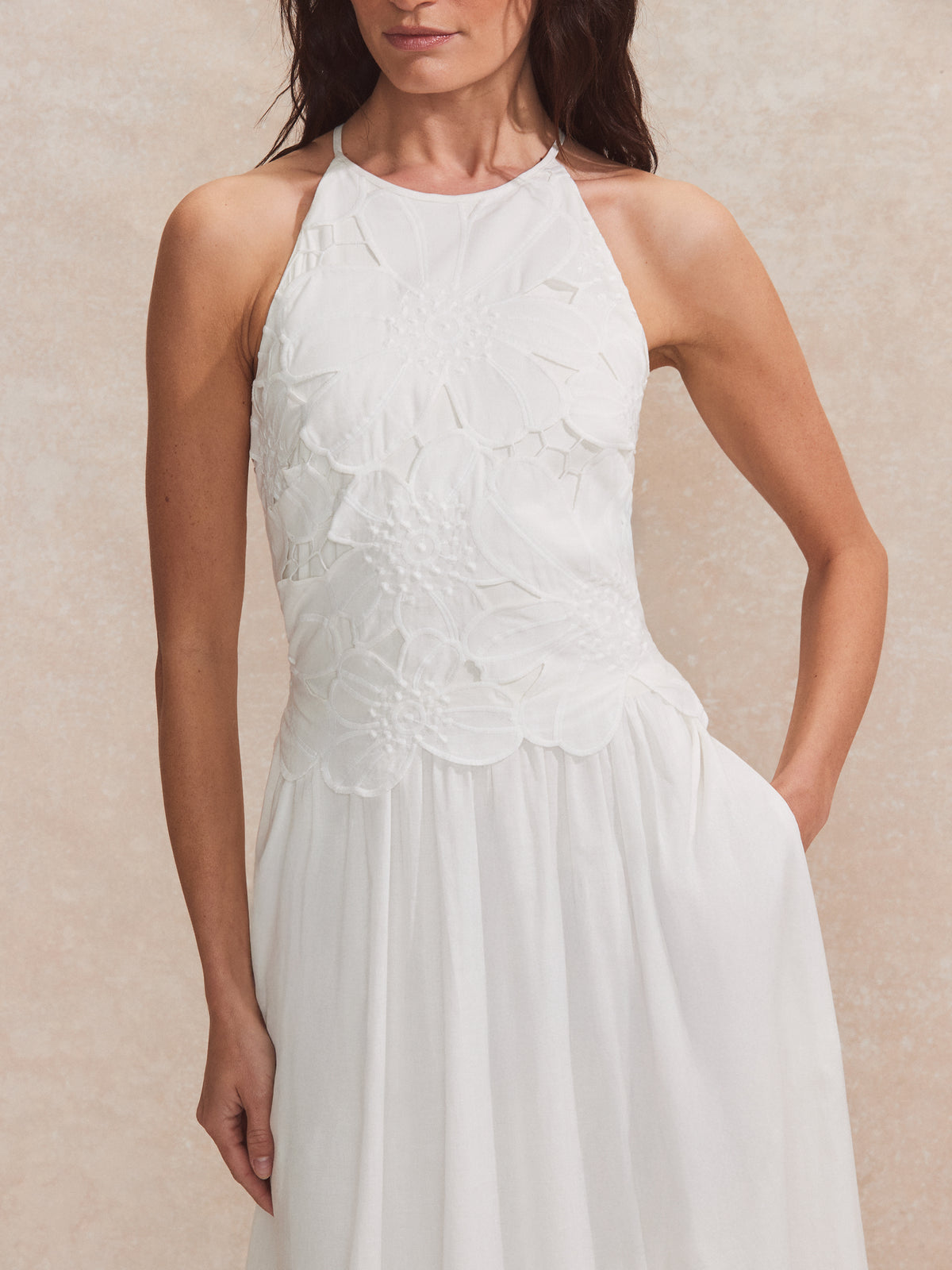 Marina White Floral Cutwork Dress