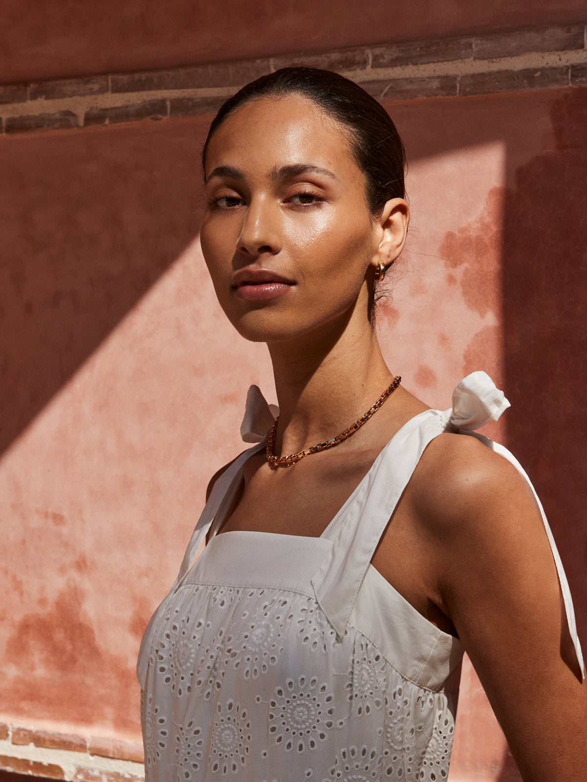 White Broderie Tie Strap Dress