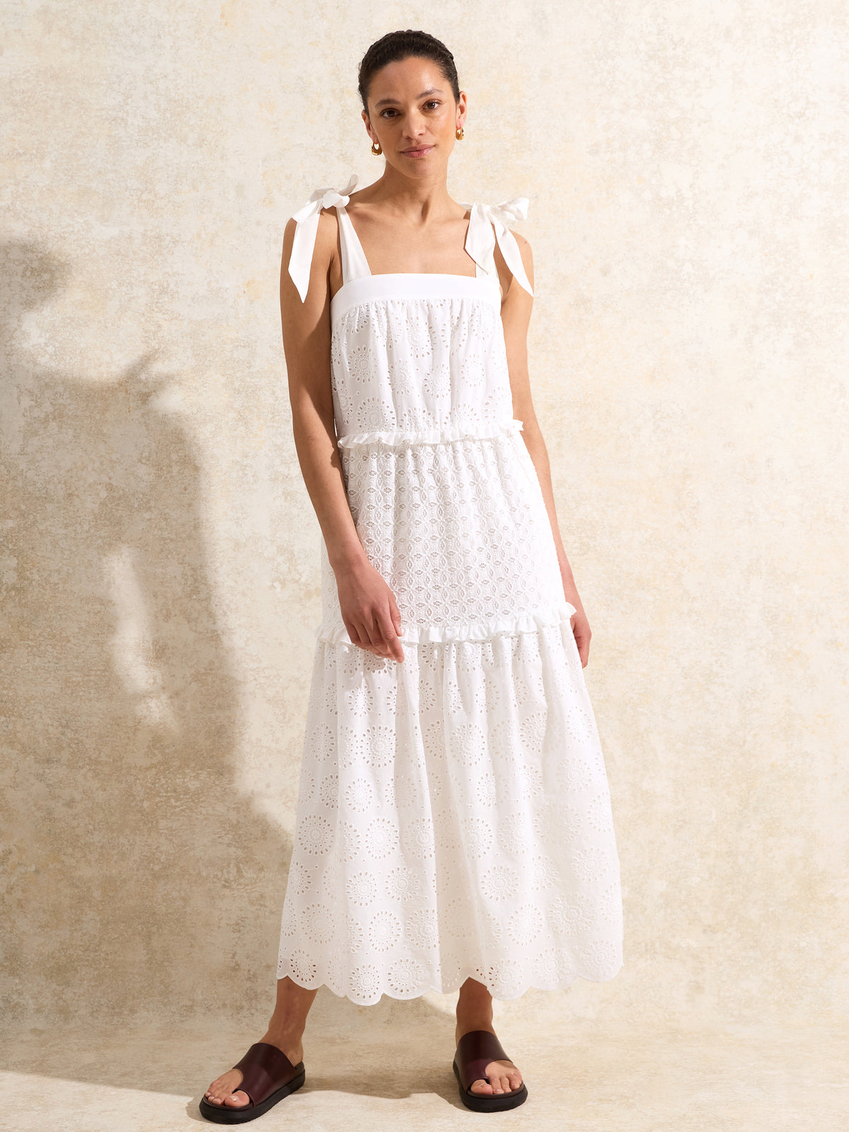 White Broderie Tie Strap Dress