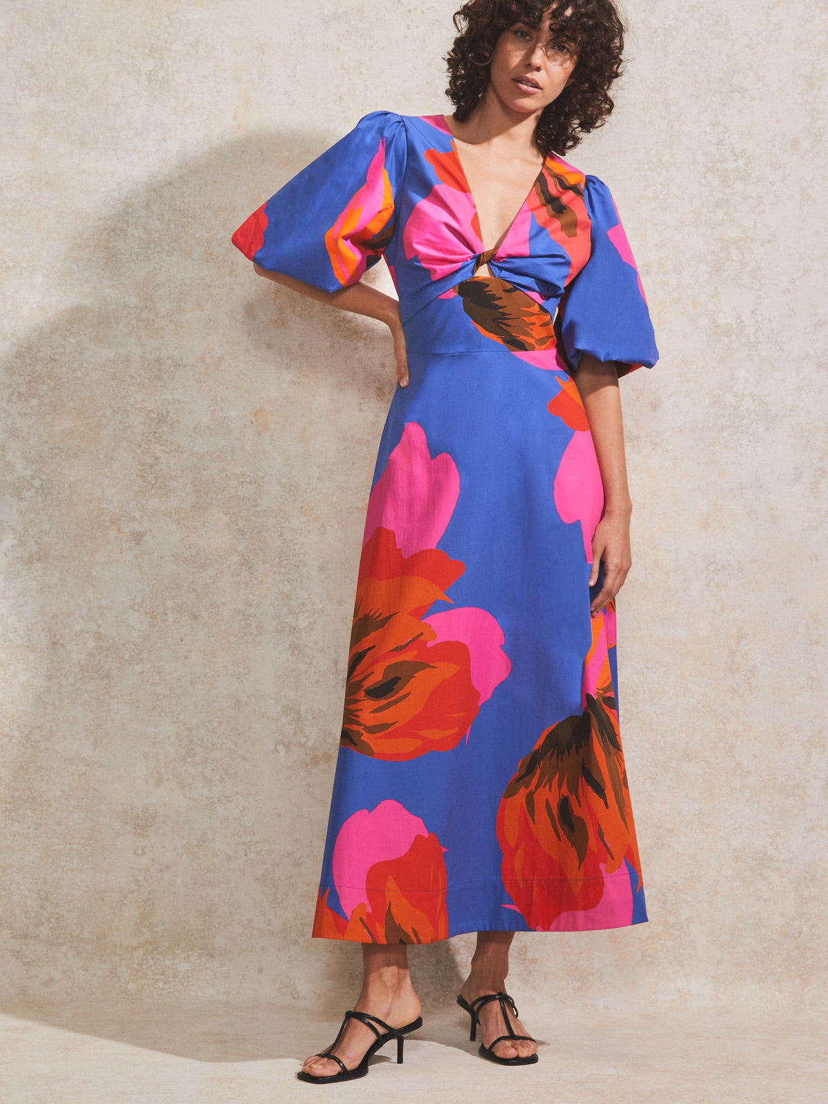 Mina Blue And Pink Floral Cotton-Poplin Dress