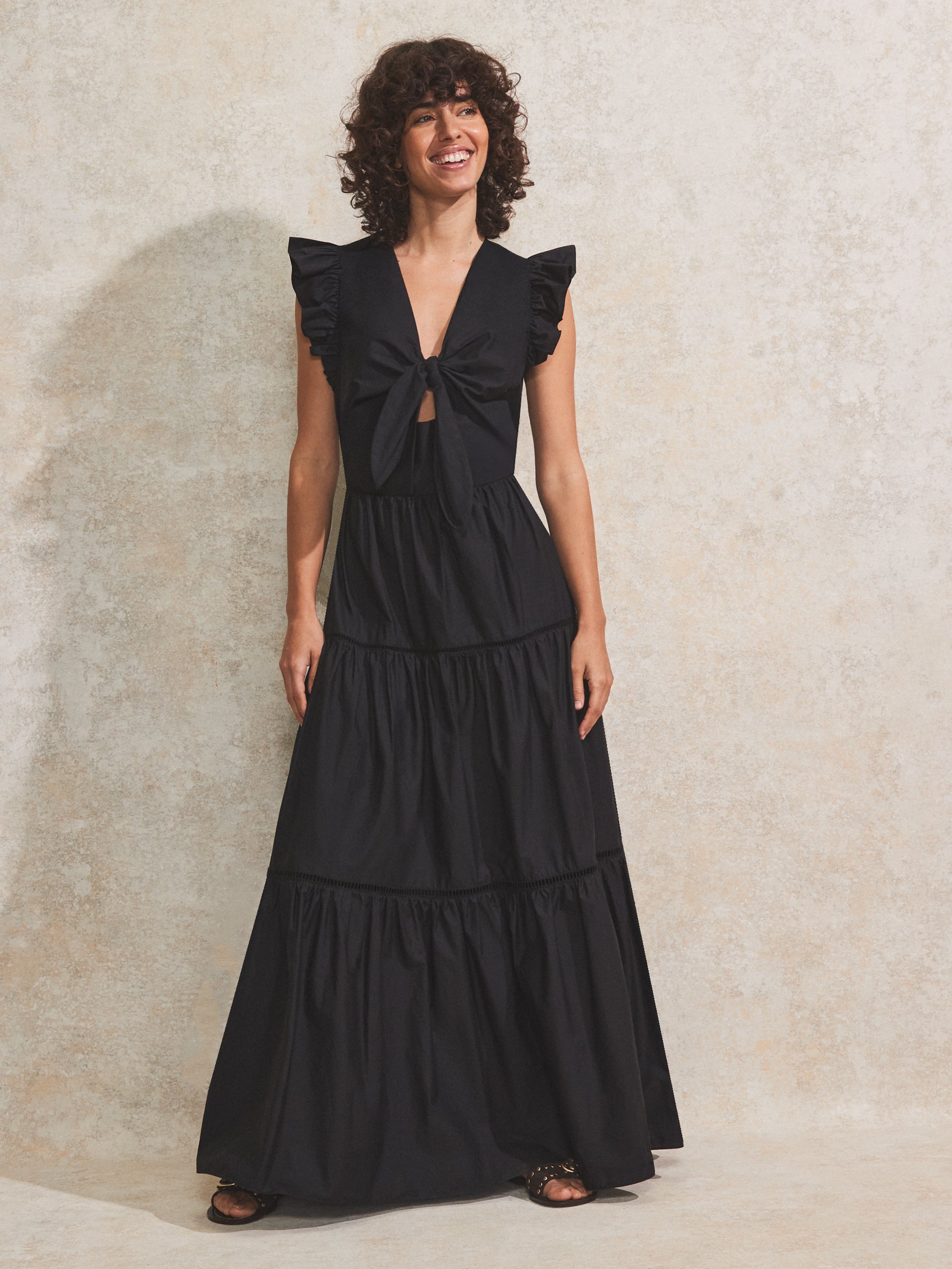 Black Tiered Cotton-Poplin Maxi Dress – Ro&Zo