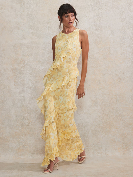 ワンピース AJISAI mini frill puff OP yellow Petite Layla Yellow Floral-Print Ruffle-Detail Dress – Ro&Zo