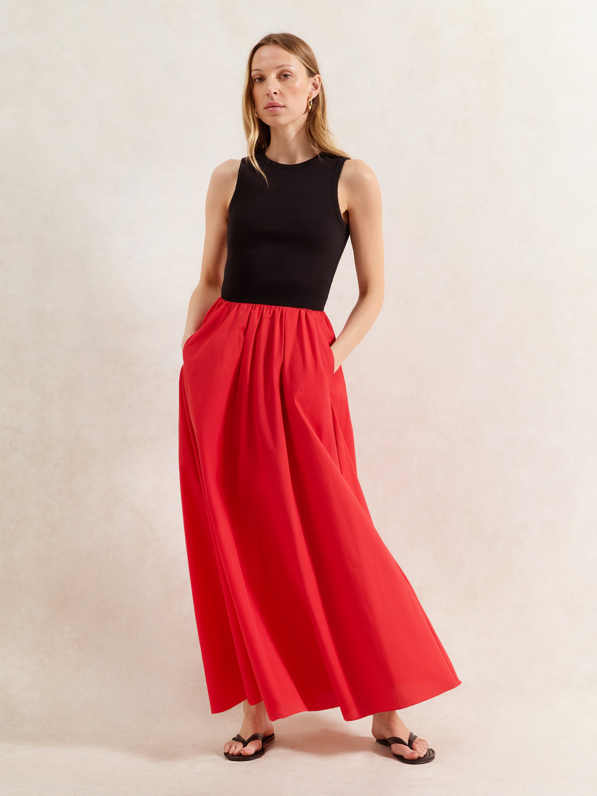 Red Cotton Poplin Skirt