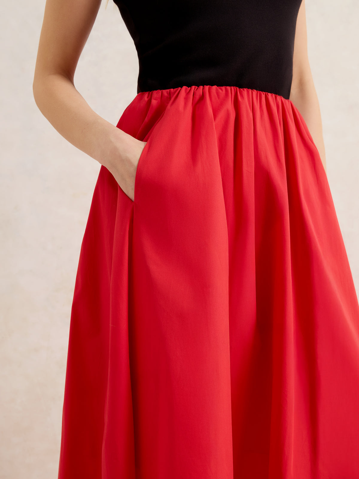 Red Cotton Poplin Skirt