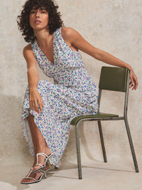 Ditsy-Print V-Neck Midi Dress