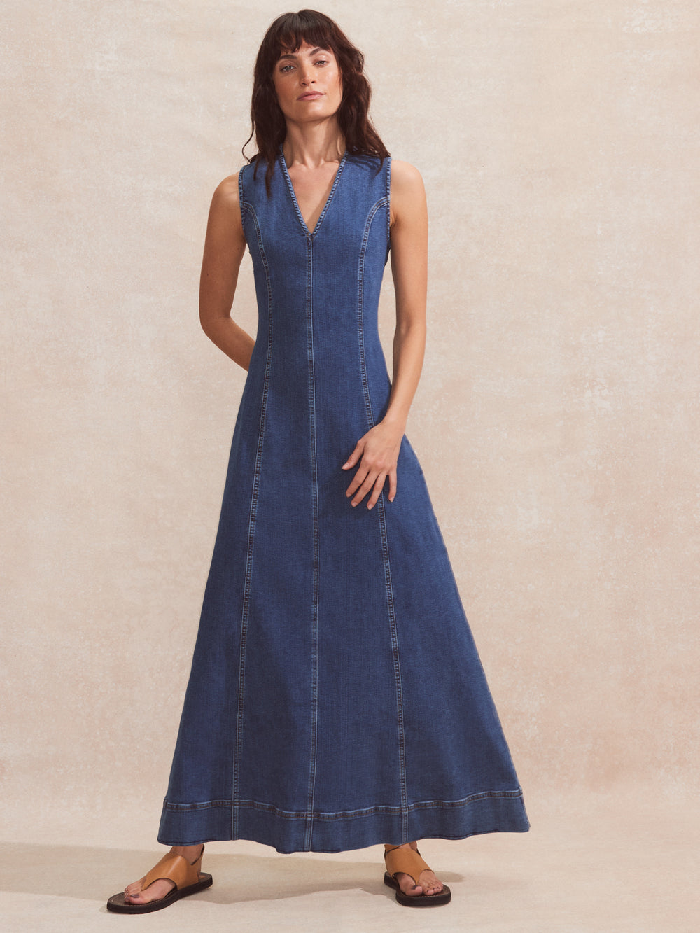 Blue V-Neck Denim Maxi Dress Ro&Zo Blue V-Neck Denim Maxi Dress Ro&Zo