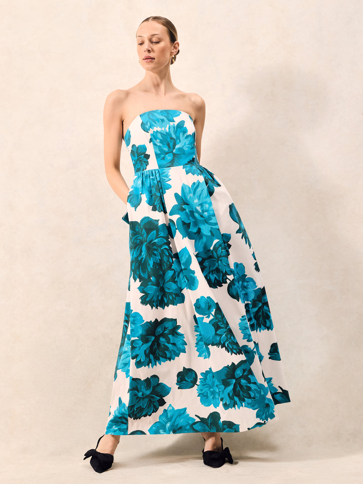 Annie Blue Floral-Print Bow-Detail Dress