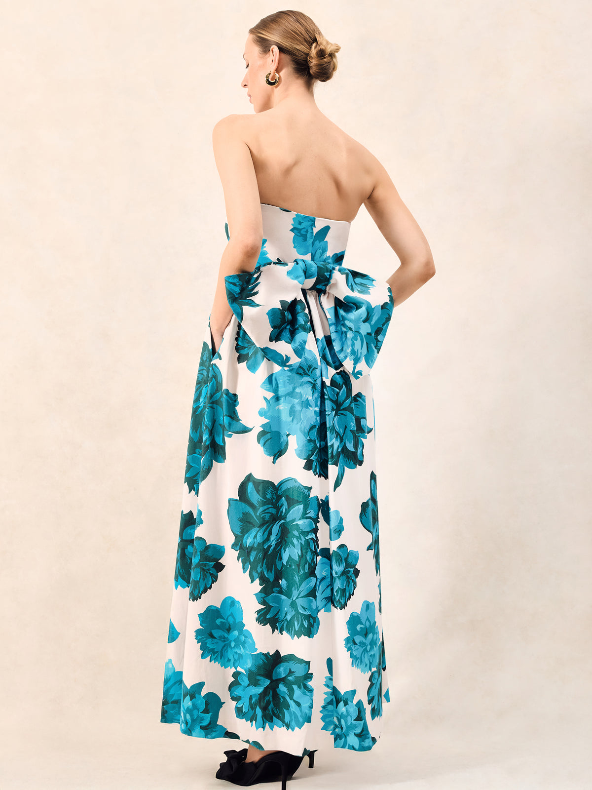 Annie Blue Floral-Print Bow-Detail Dress
