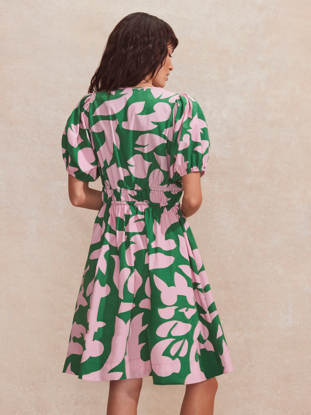 Pink and Green Abstract-Print Puff-Sleeve Mini Dress Ro&Zo Pink and Green Abstract-Print Puff-Sleeve Mini Dress Ro&Zo