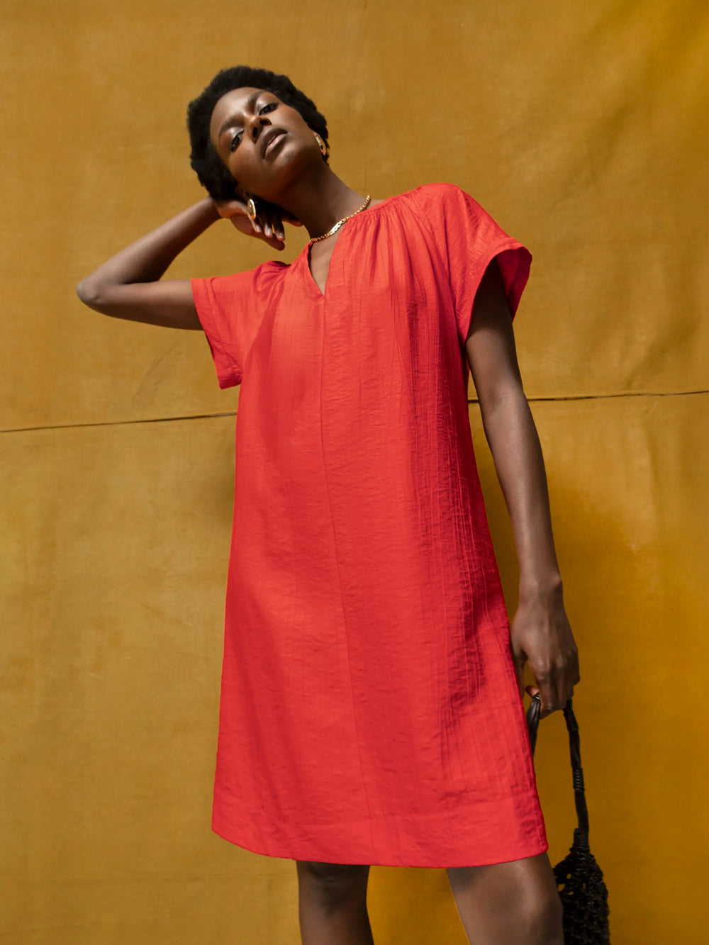 red gathered dress Uranie Red Gathered Maxi Dress