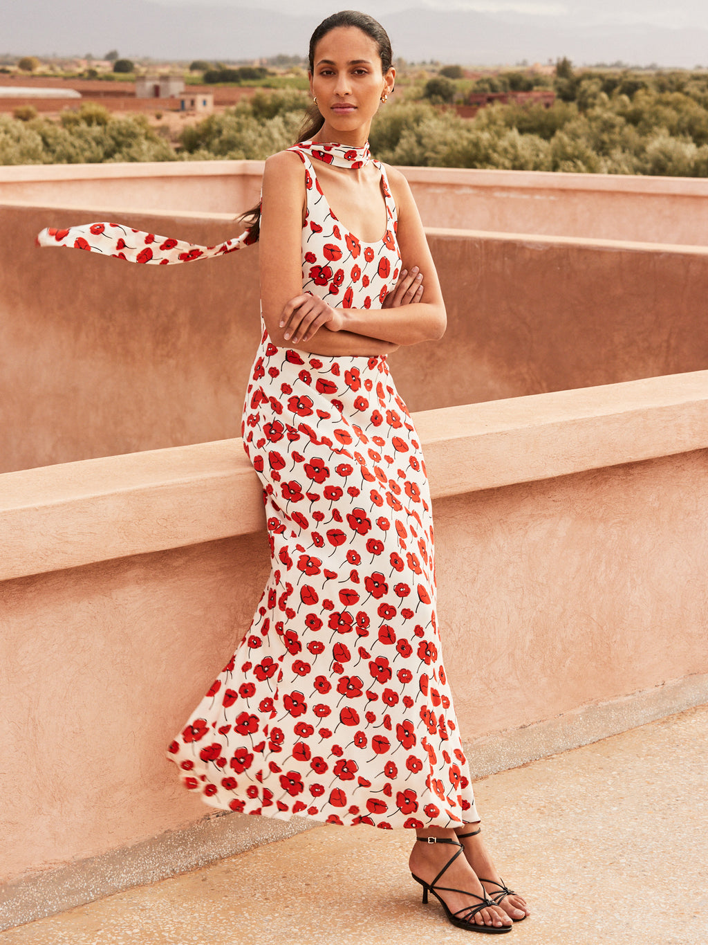 Ella Poppy Print Scarf Detail Maxi Dress