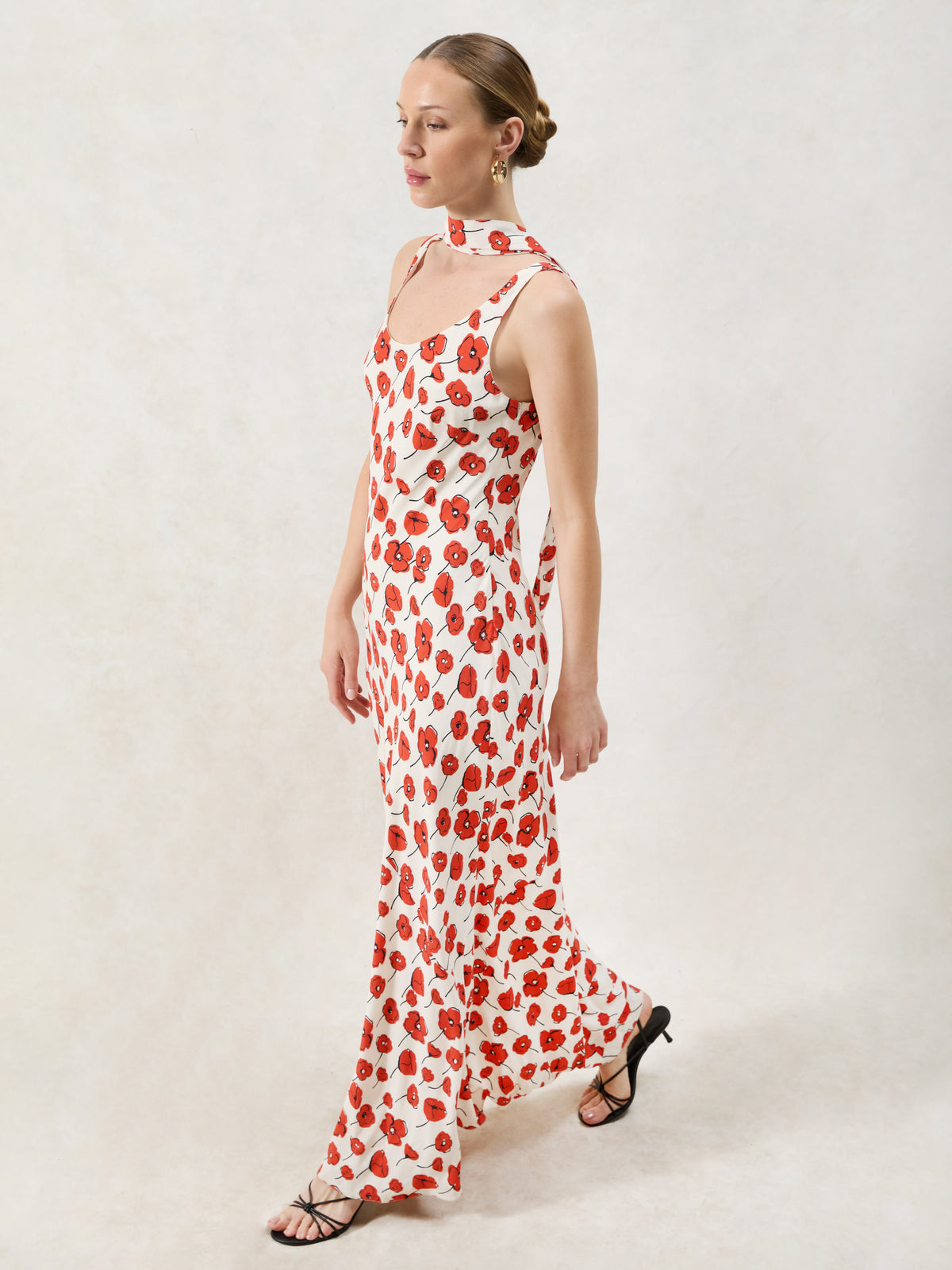 Ella Red Poppy-Print Maxi Dress