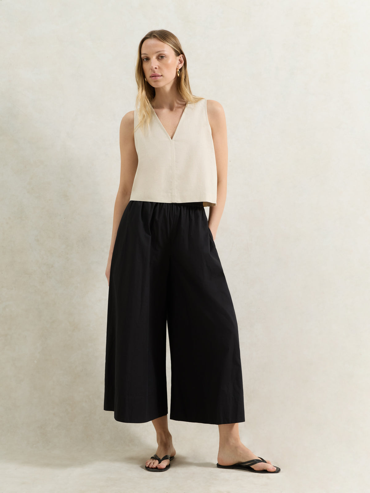 Petite Black Cotton Poplin Culottes
