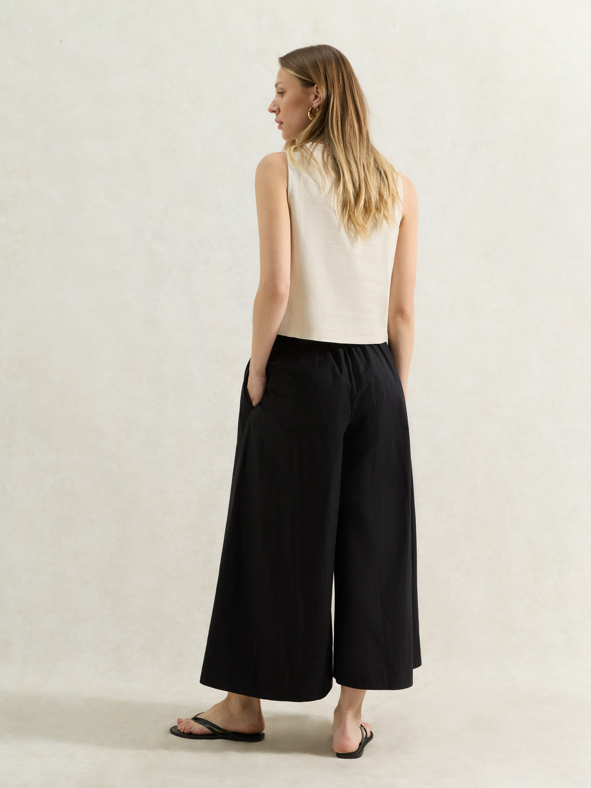 Petite Black Cotton Poplin Culottes