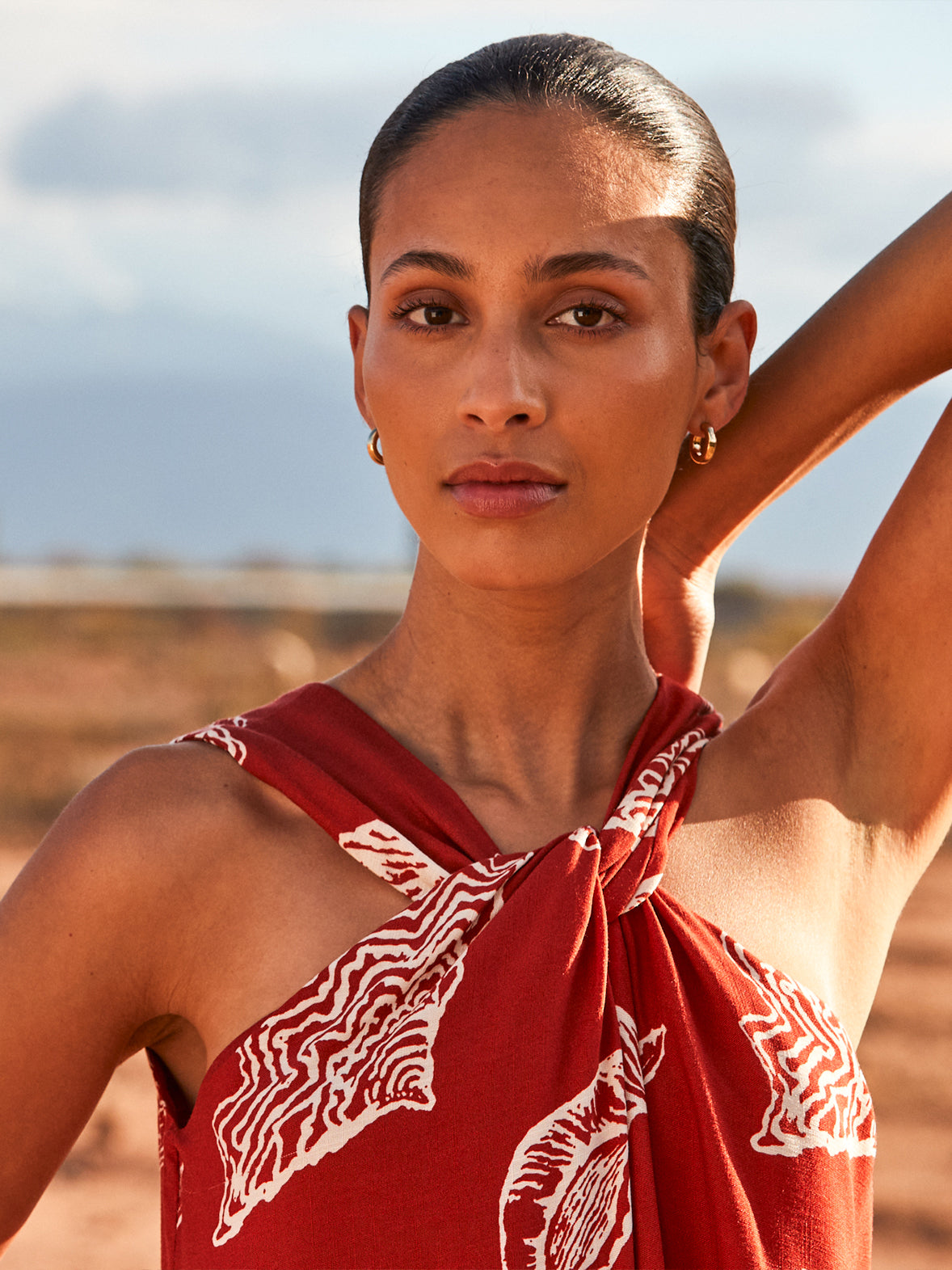 Rust Shell-Print Twist-Halterneck Dress – Ro&Zo