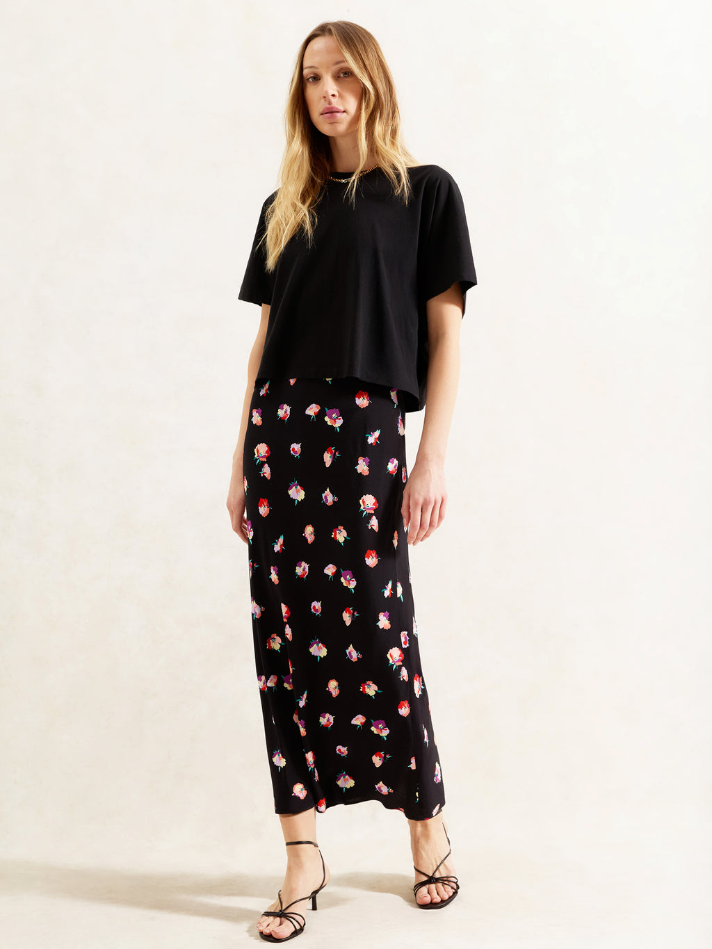 Pansy Print Bias Cut Skirt
