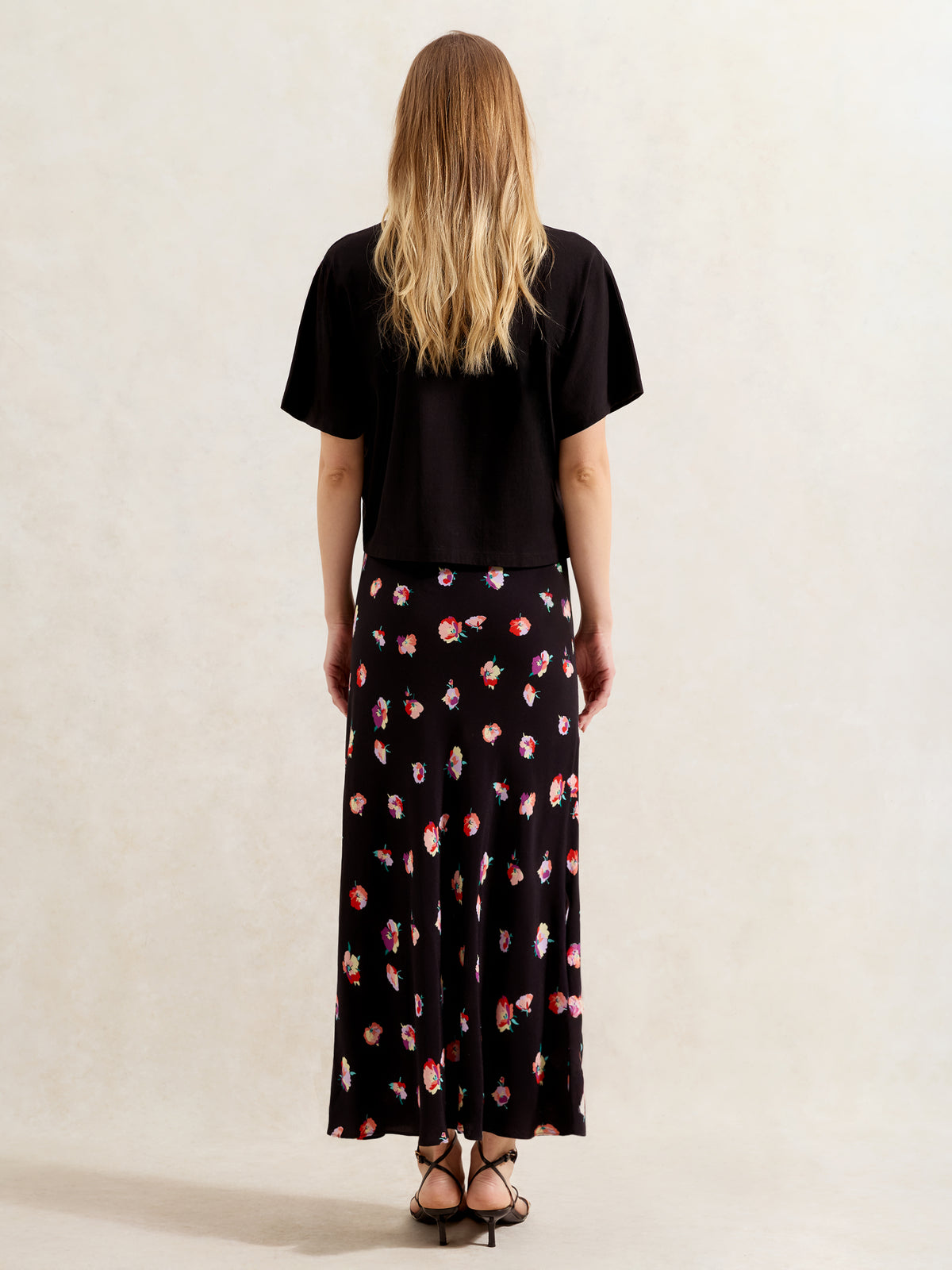 Petite Multi Pansy Printed Bias Cut Skirt