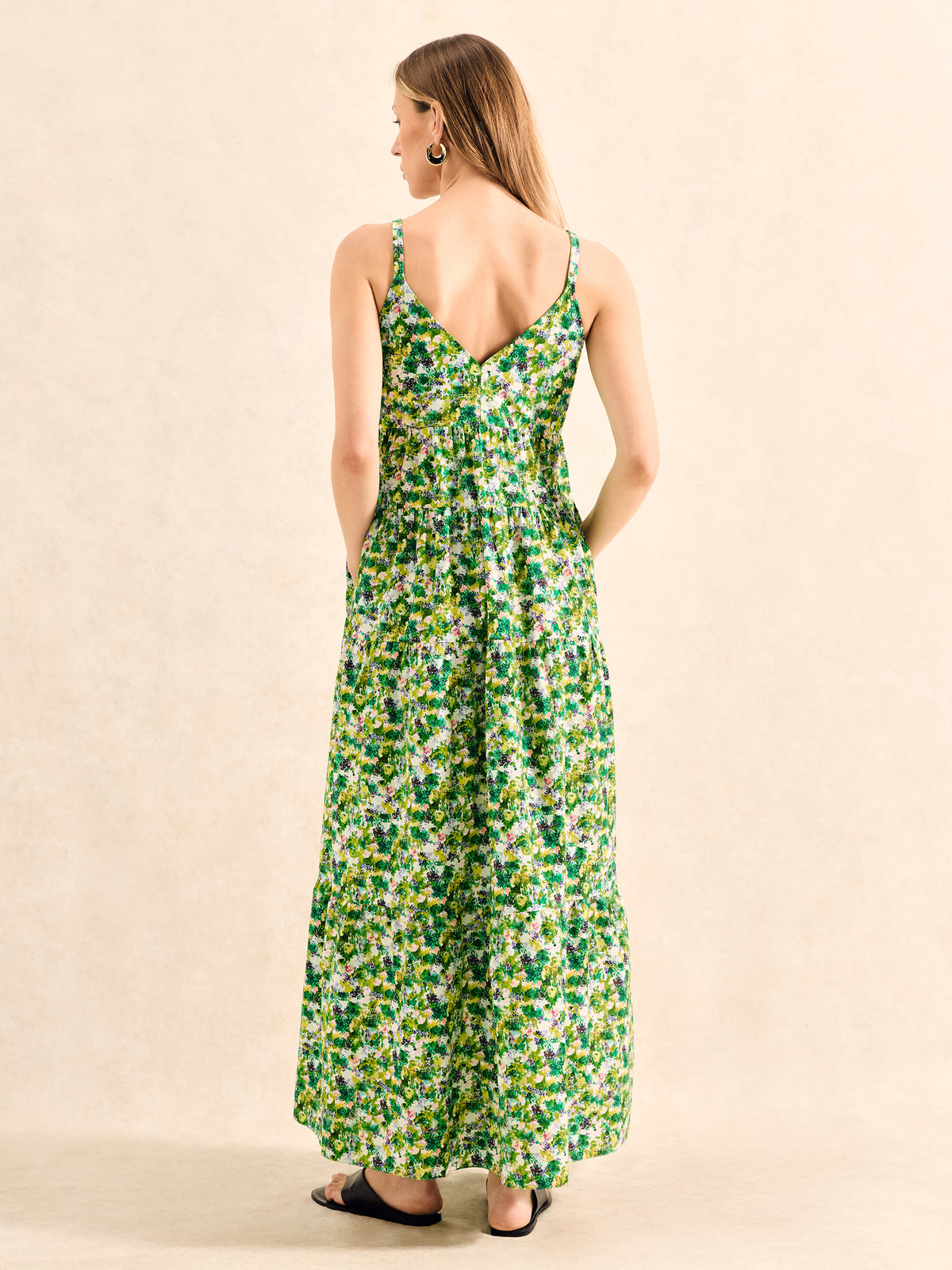 Green Ditsy Cotton Tiered Dress