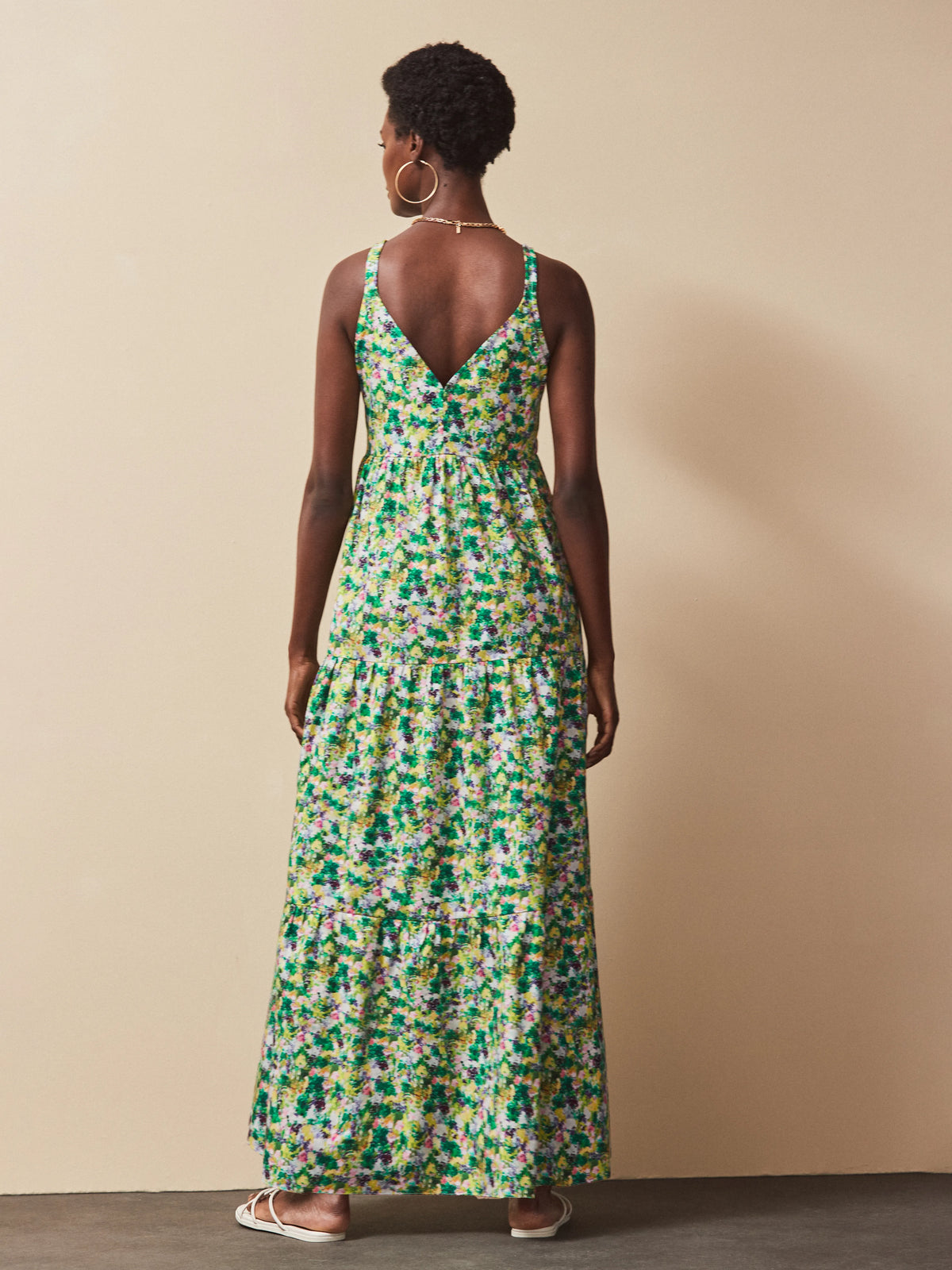 Green Ditsy Cotton Tiered Dress