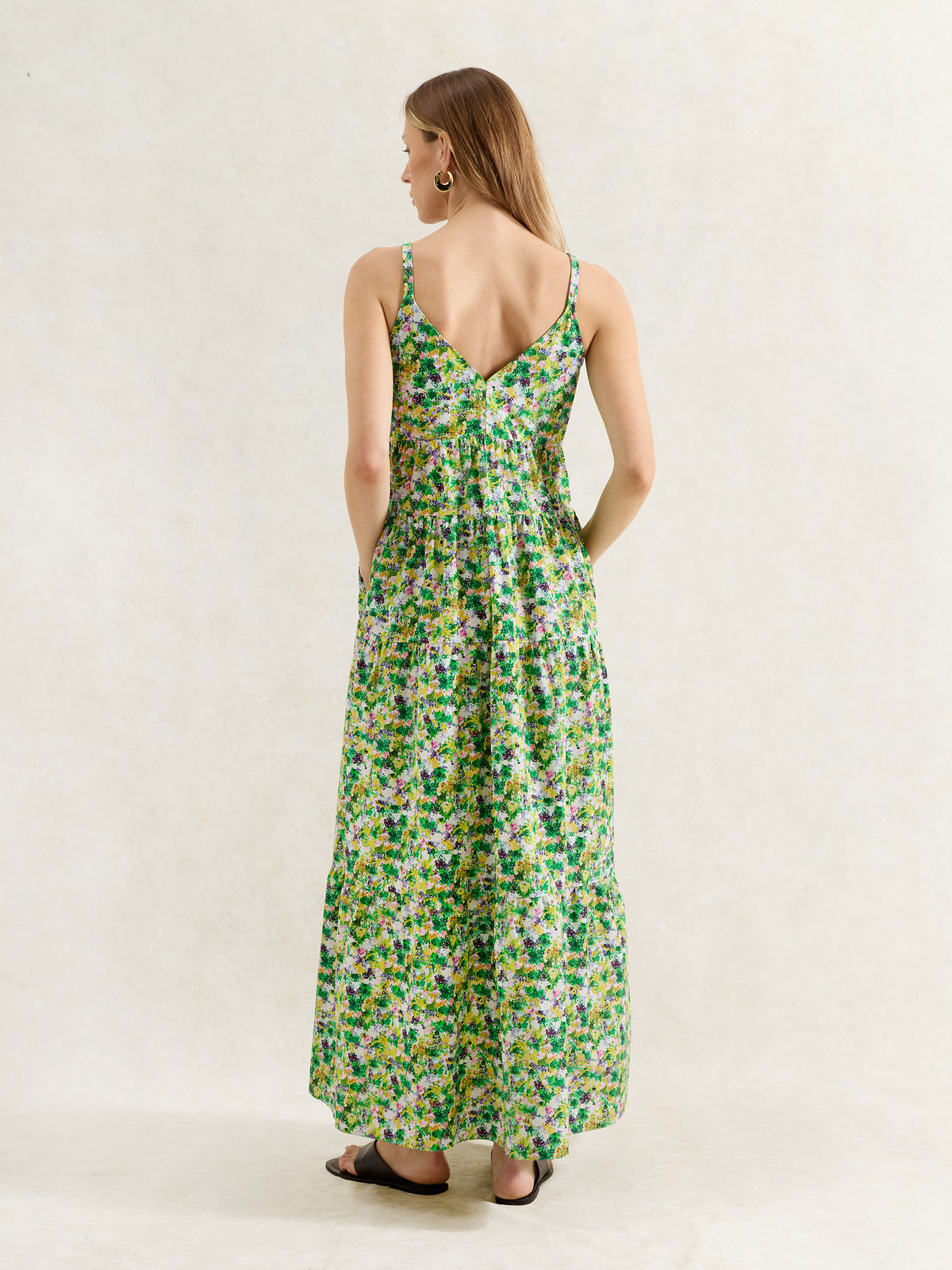 Green Ditsy Cotton Tiered Dress