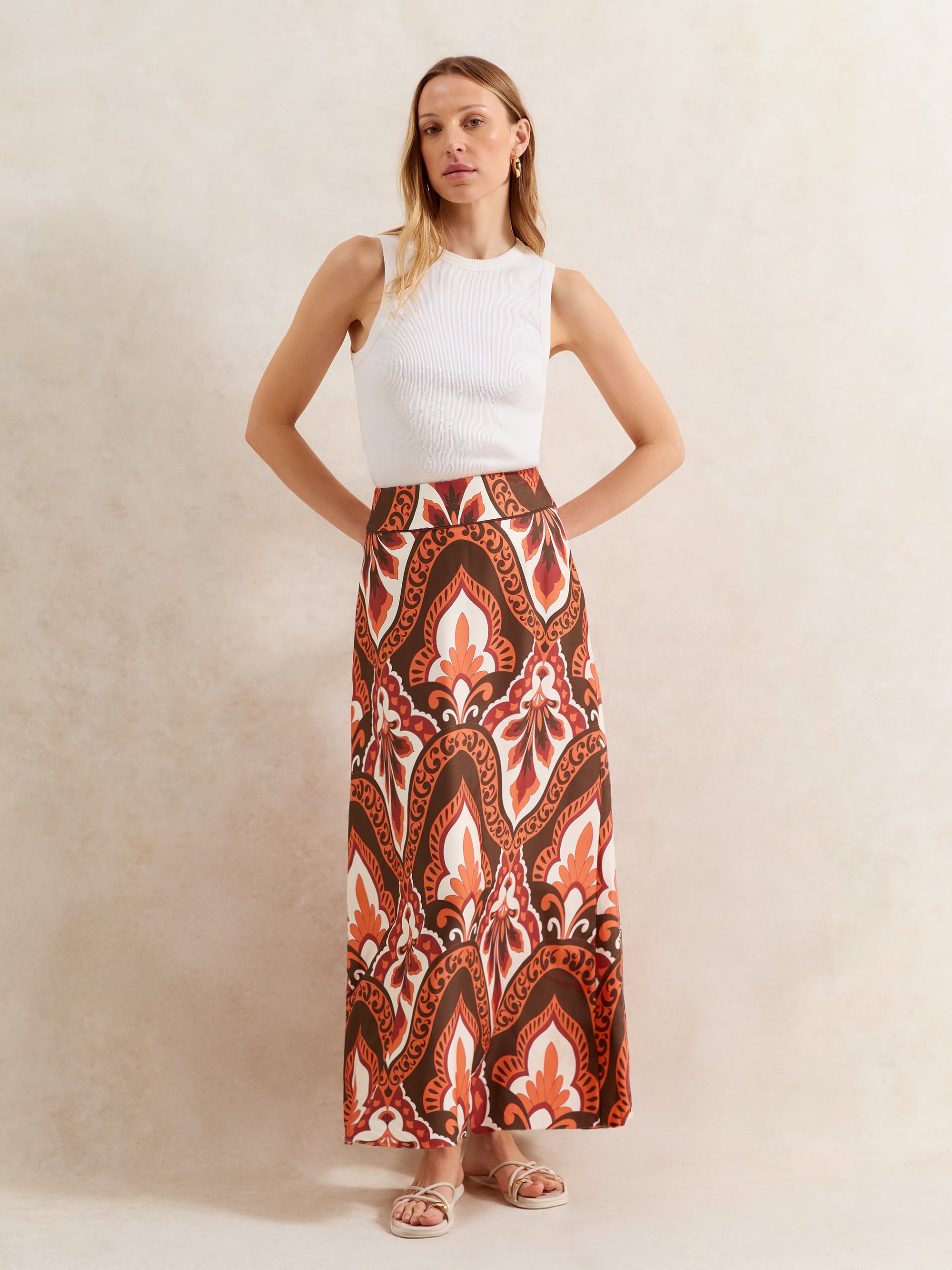 Brown Tile-Print Maxi Skirt – Ro&Zo