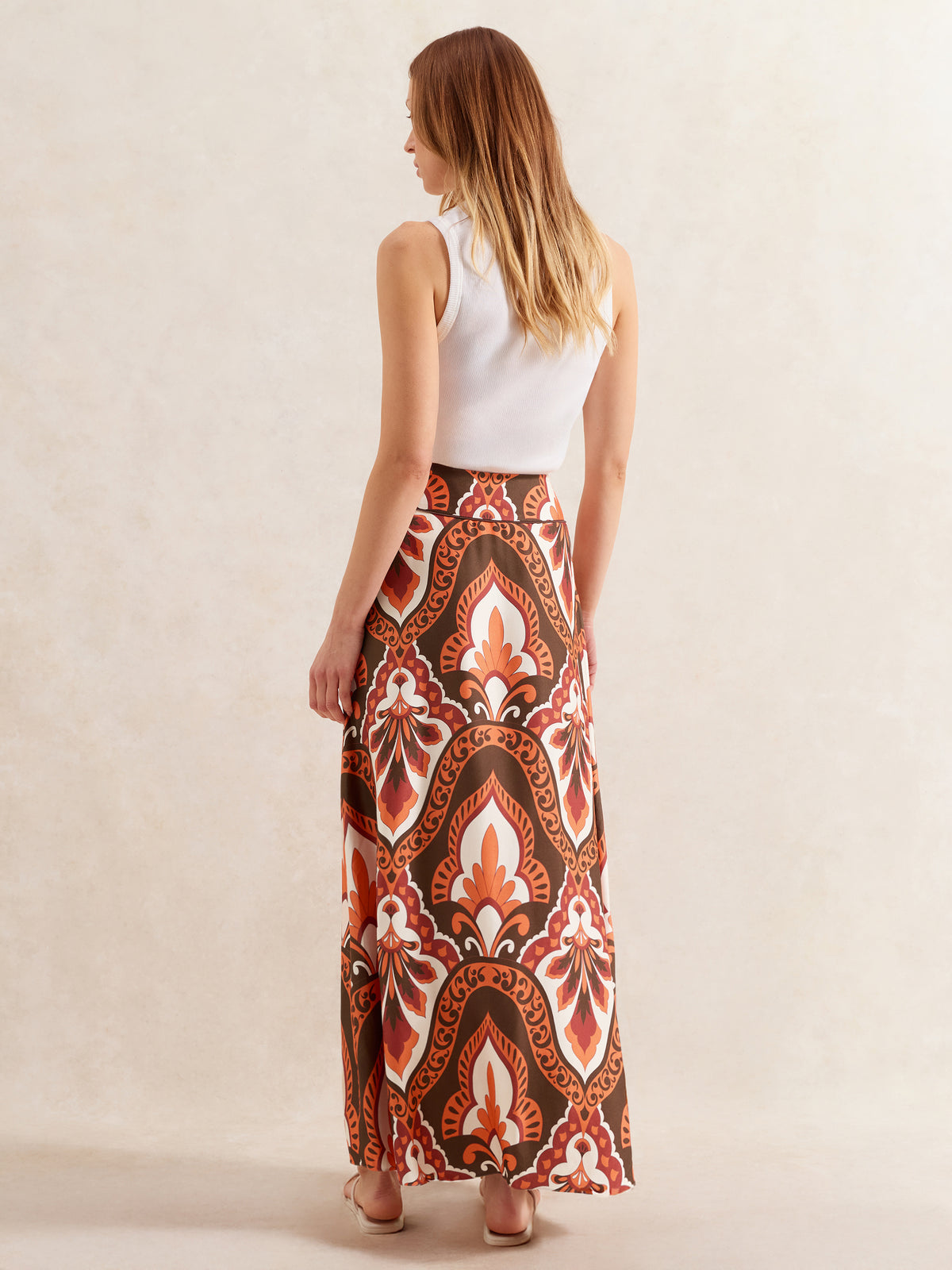 Petite Brown Tile-Print Maxi Skirt
