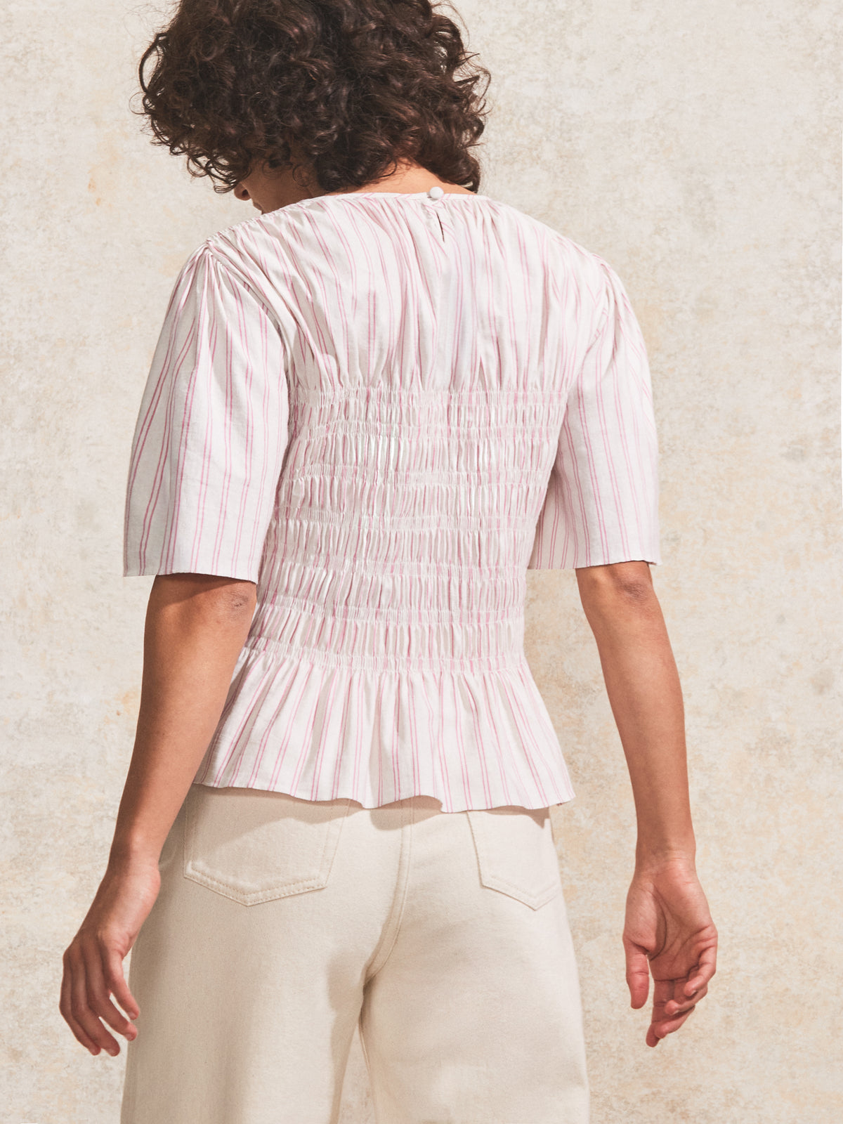 Pink Stripe Shirred Top