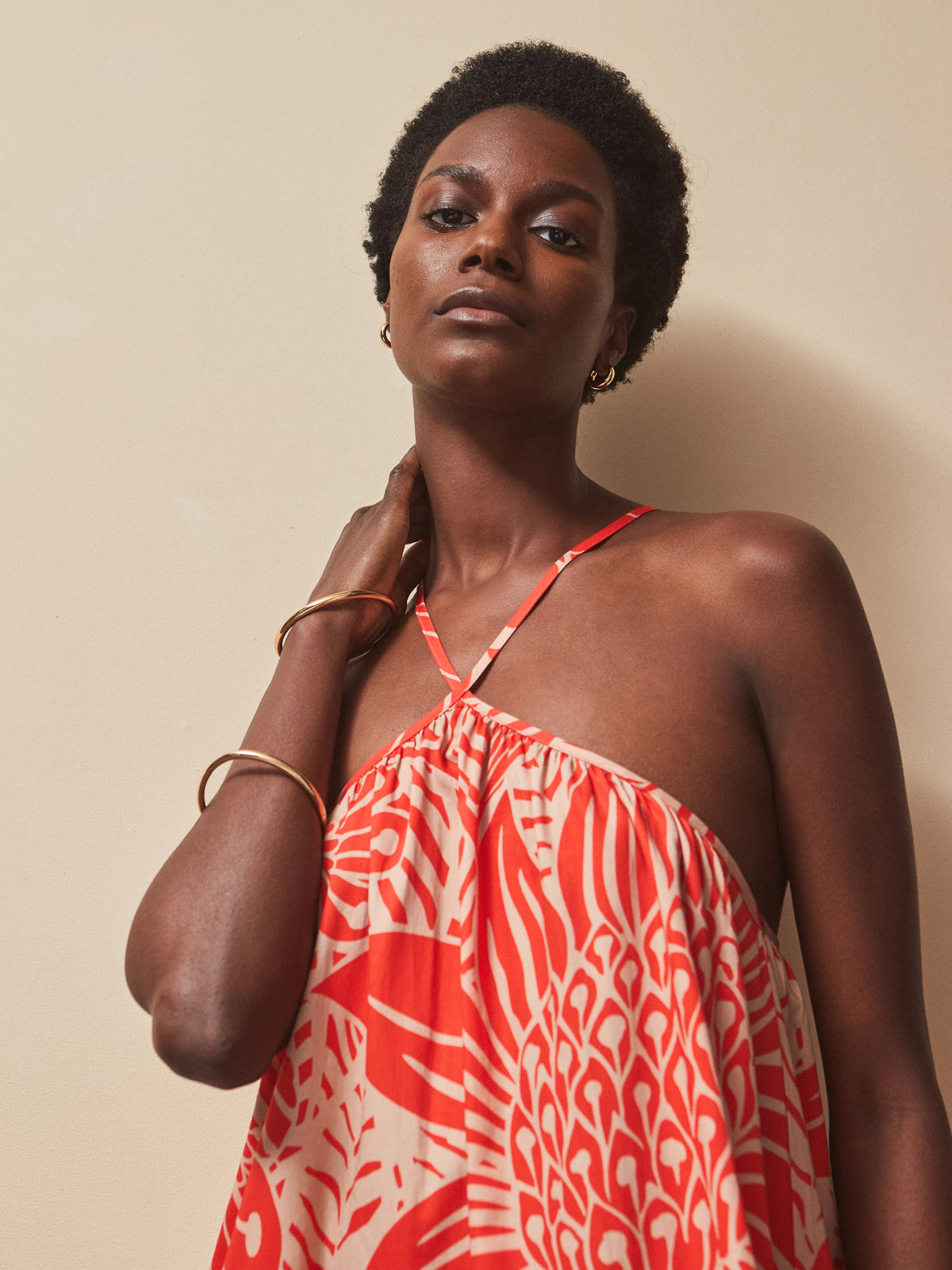 Red Floral Halterneck Dress
