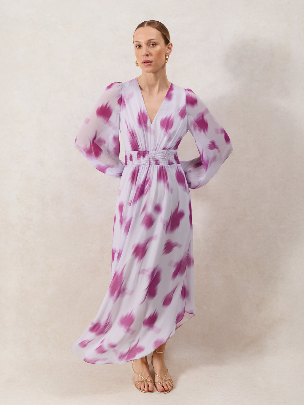 Anya Blurred Floral Smock Waist Dress