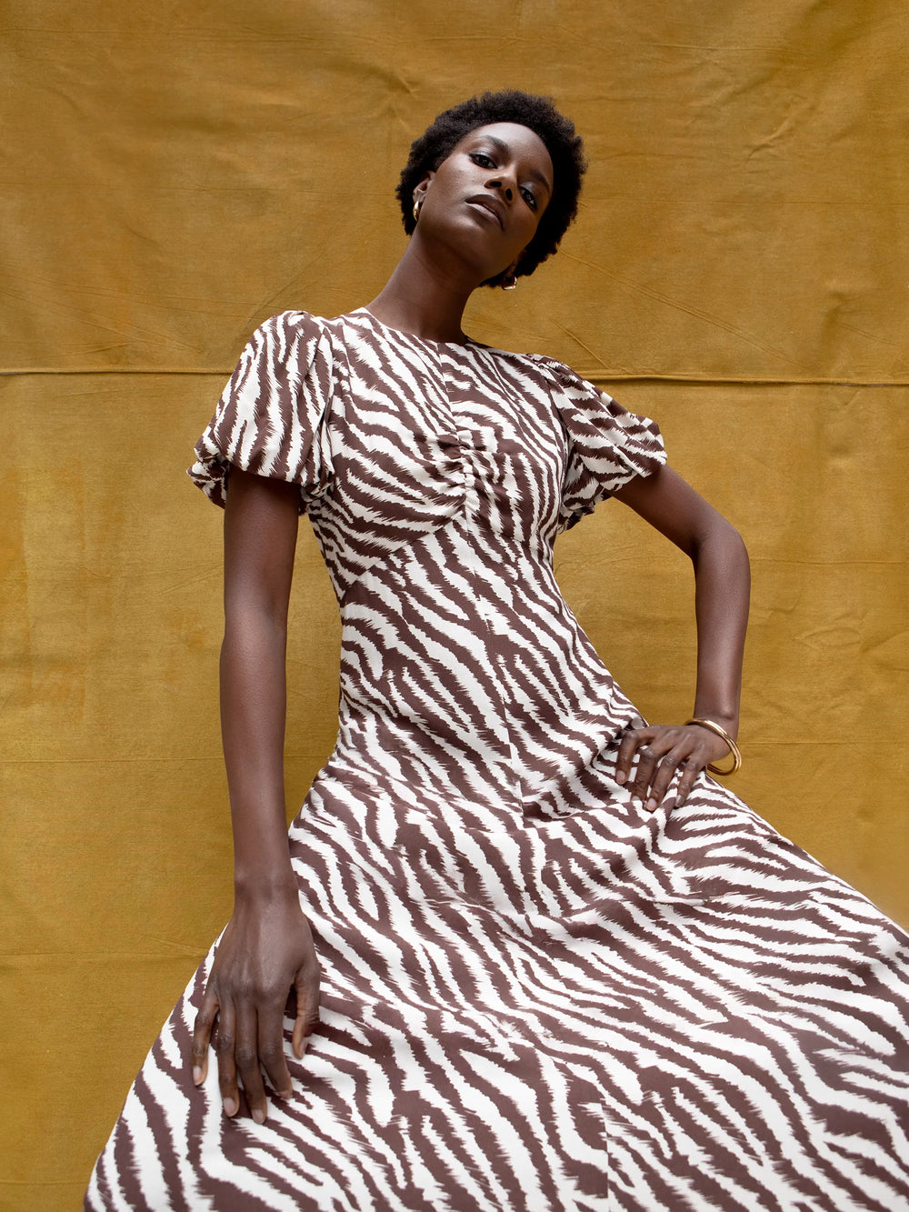Brown Zebra Print Puff Sleeve Dress Ro&Zo Brown Zebra Print Puff Sleeve Dress Ro&Zo