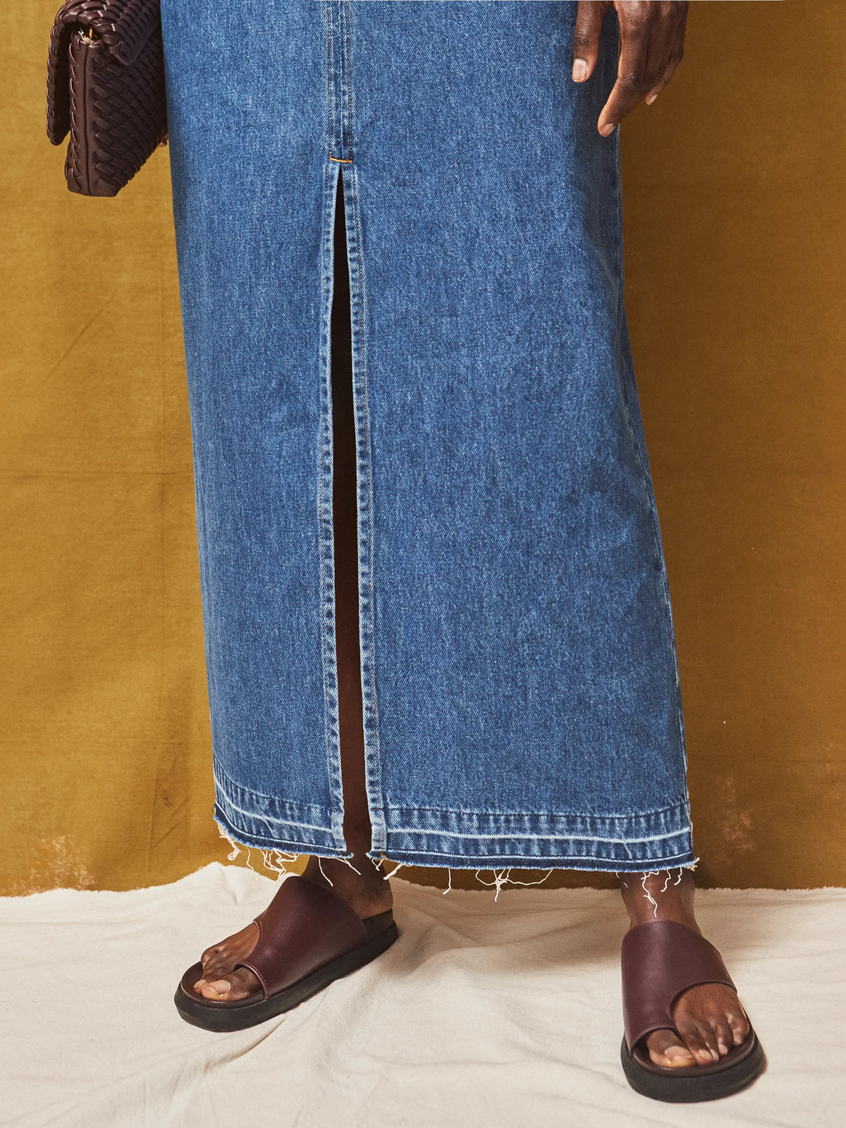 Petite Blue Denim Split Front Maxi Skirt