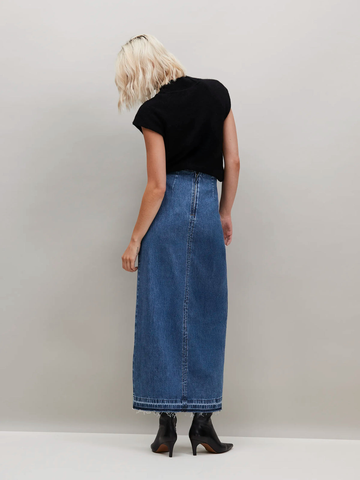 Petite Blue Denim Split Front Maxi Skirt