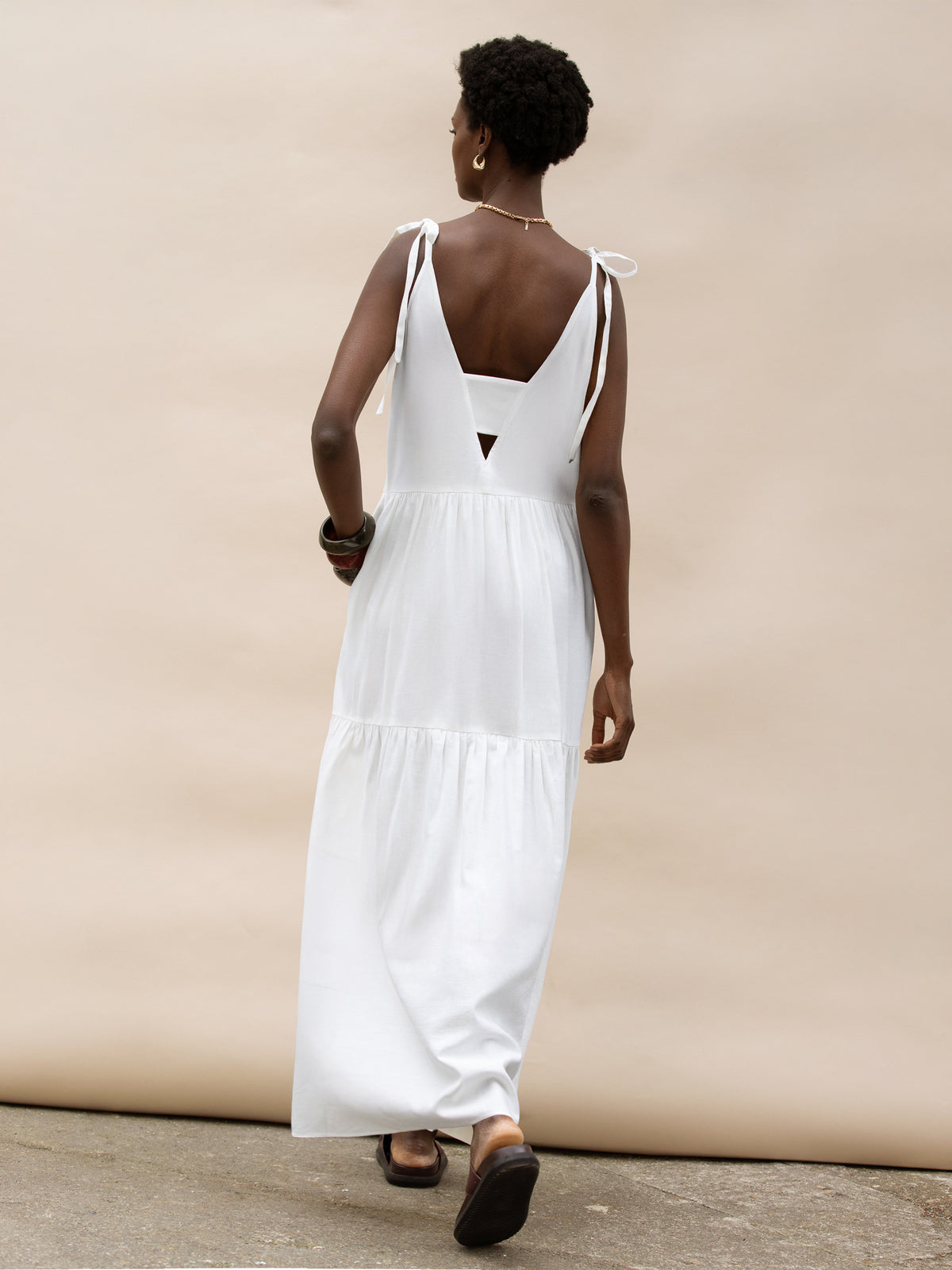 Cream Linen Tie Strap Dress