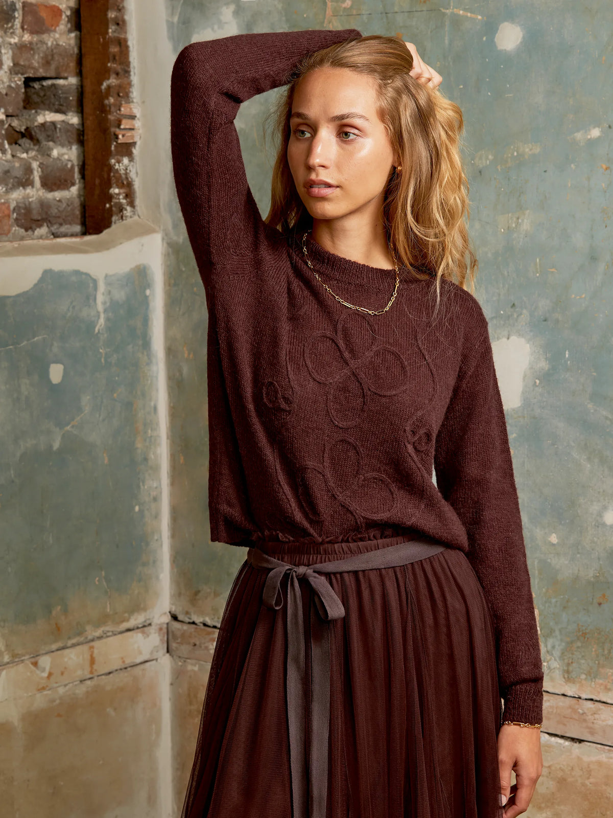 Chocolate Appliqué Knit Jumper with Alpaca