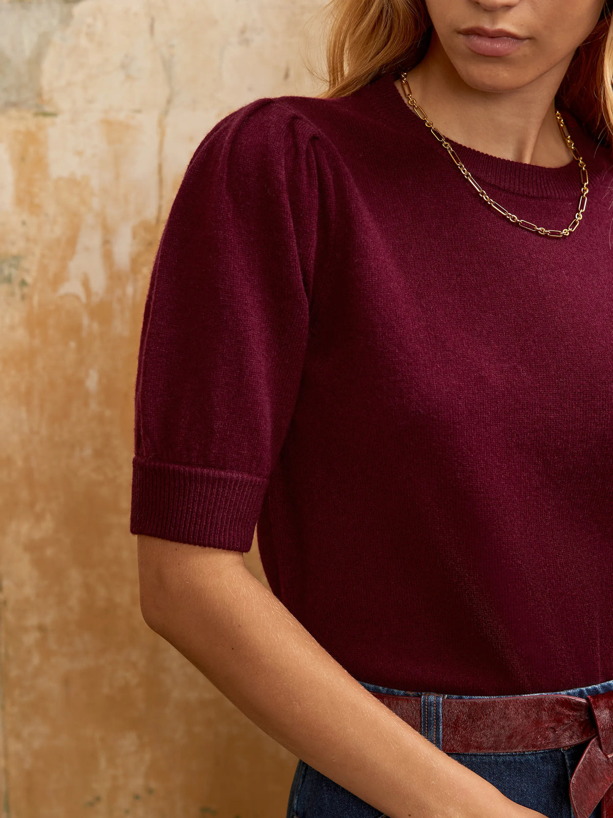 Burgundy Knit Jumper with Cashmere and Wool