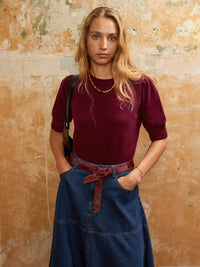 Burgundy Knit Jumper with Cashmere and Wool
