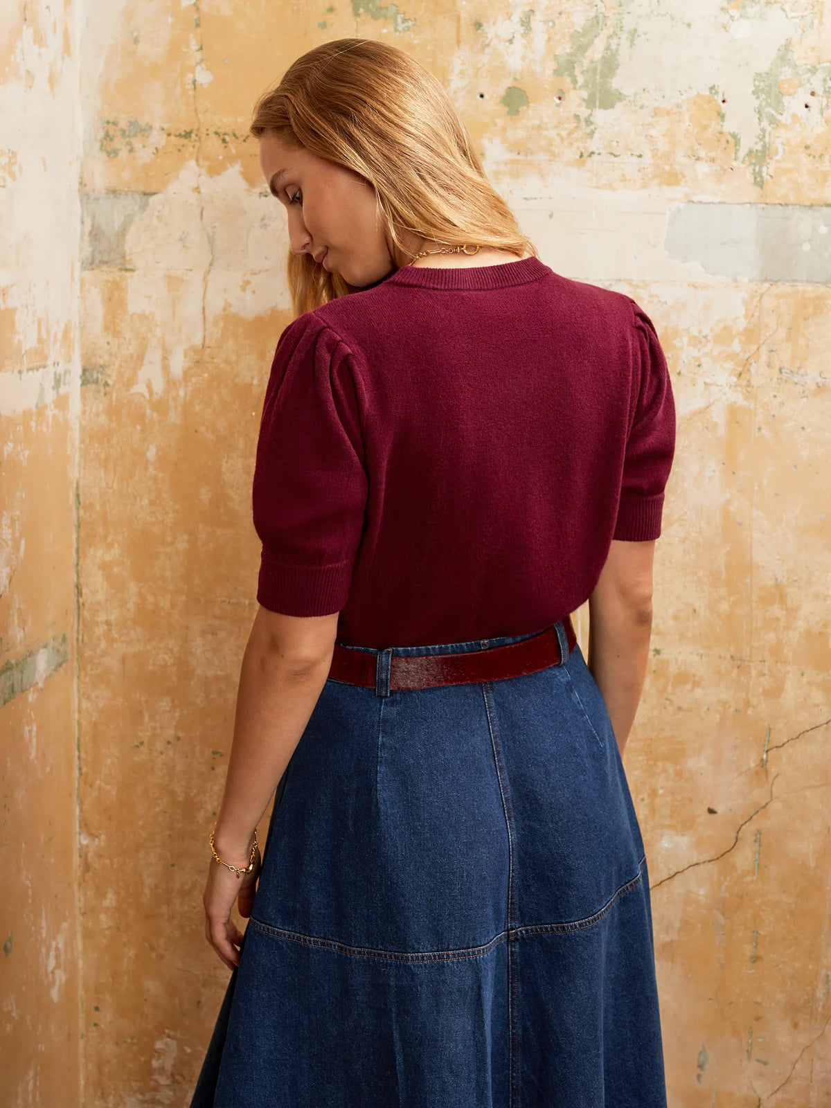 Burgundy Knit Jumper with Cashmere and Wool