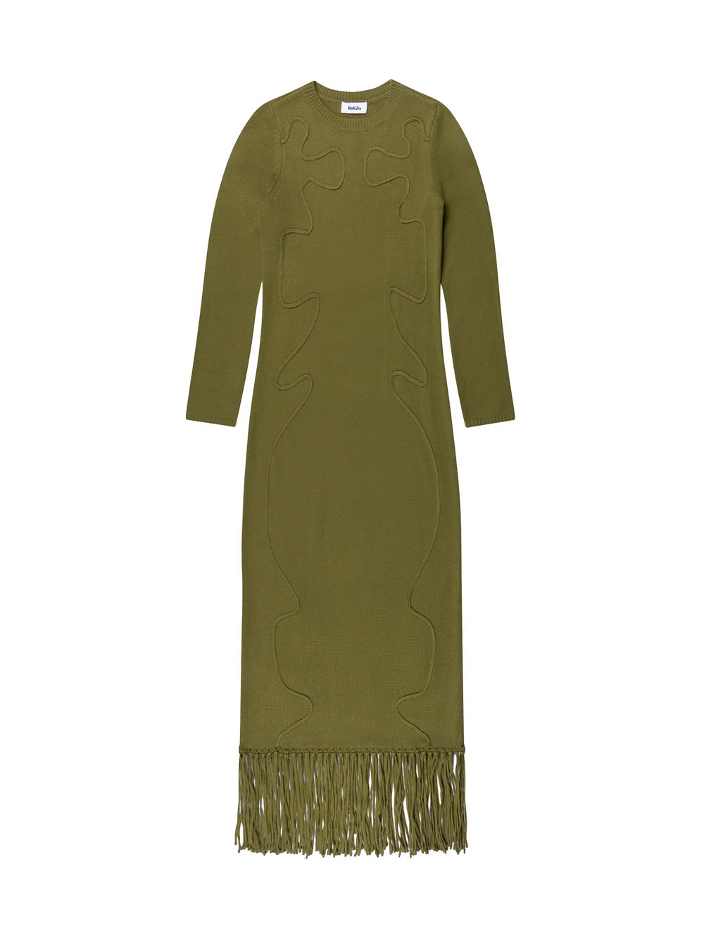 Khaki-Green Appliqu d Knit Midi Dress with Wool – Ro&Zo