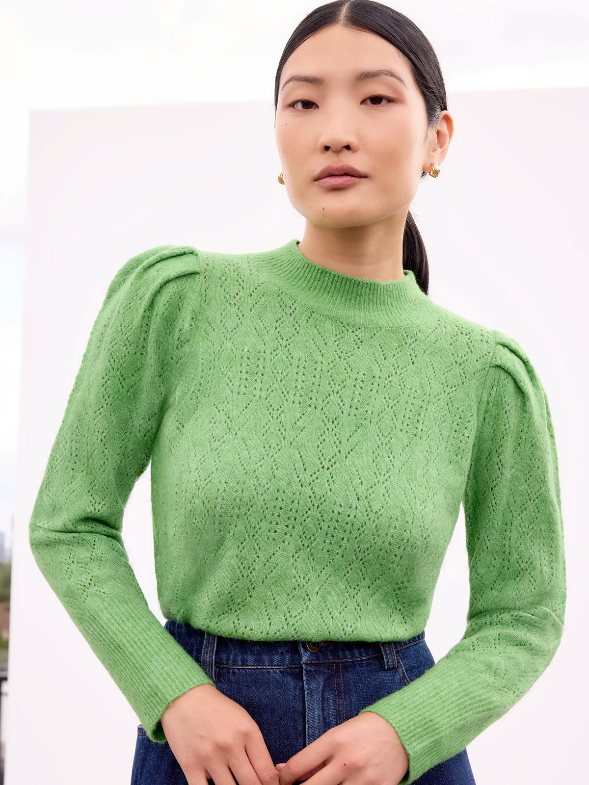 Green Pointelle Knit Jumper
