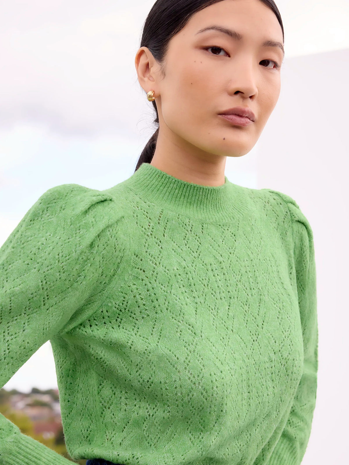 Green Pointelle Knit Jumper