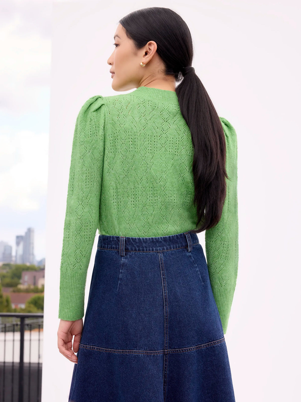 Green Pointelle Knit Jumper