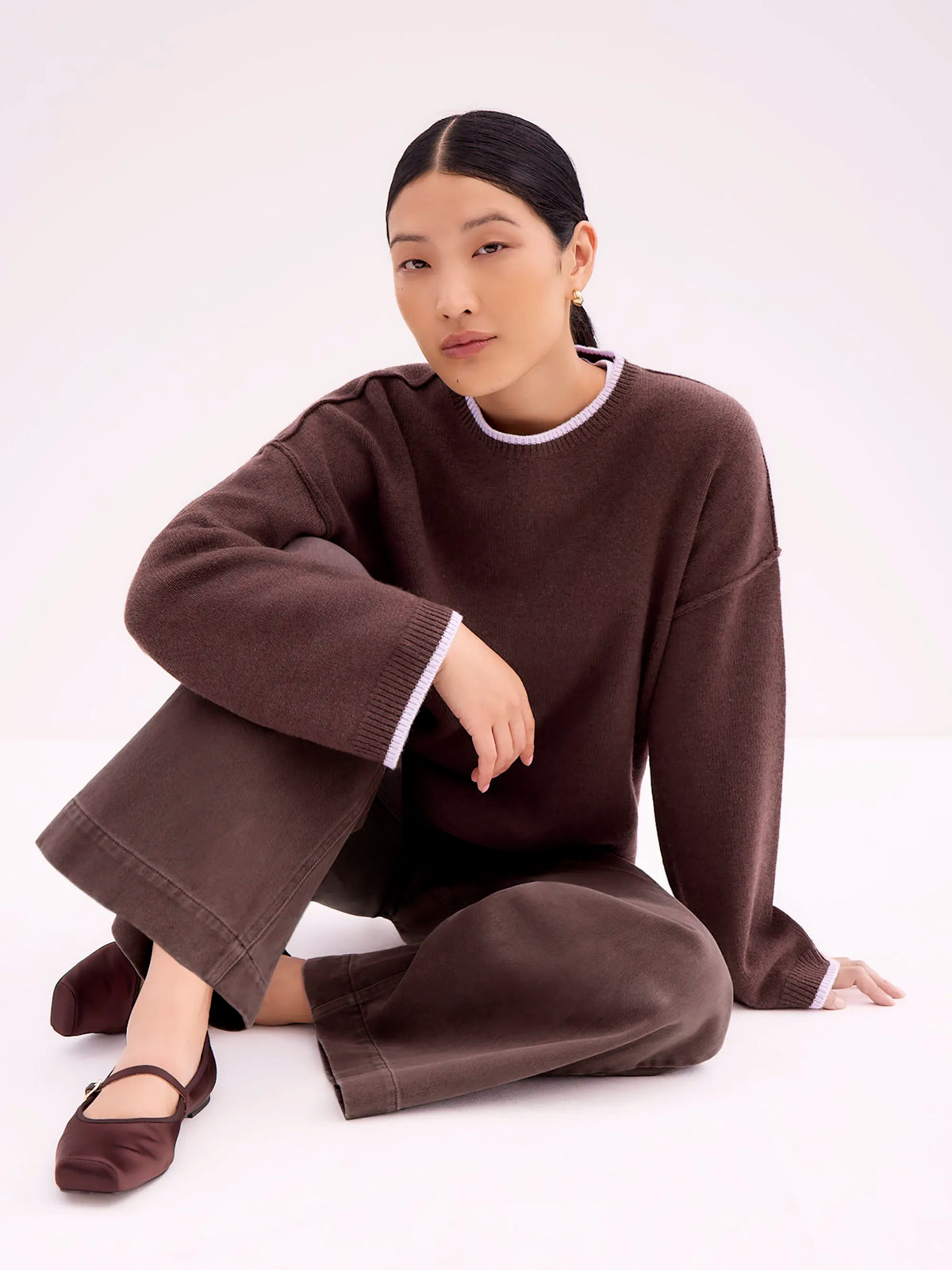 Brown Tipped Detail Knit Jumper With Cashmere