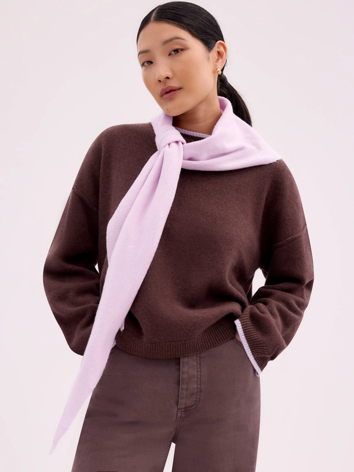 Brown Tipped Detail Knit Jumper With Cashmere