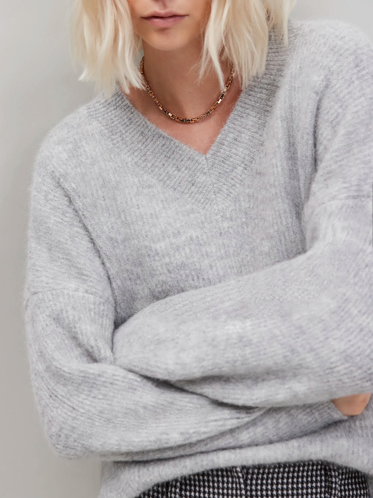 Grey Fluffy Knit Jumper With Alpaca